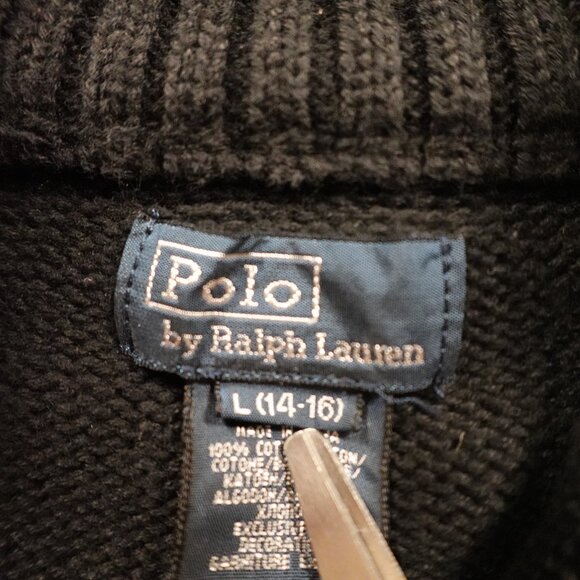 Polo Ralph Lauren Unisex Cream & Black Striped Cotton Half-Zip Sweater Size L - Picture 4 of 10